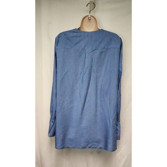 BCBGMAXAZRIA GINEVRA Striped Blue Scoop-Neck Wrap Hi-Lo Long Sleeve Blouse L - Picture 7 of 10